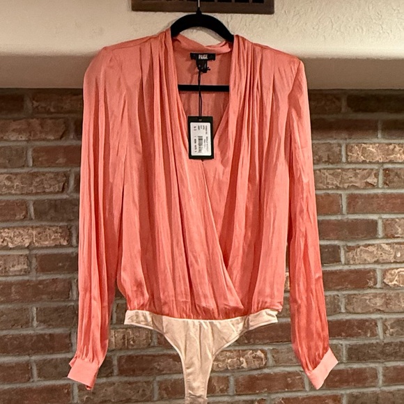 PAIGE Sevilla Surplice Bodysuit in Pink Coral - Size S - Picture 2 of 5